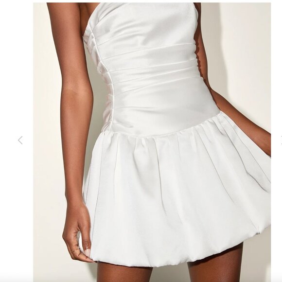 LULUS White Drop Waist Bubble-Hem Mini Dress medium NWT - bride bridal - Picture 1 of 5